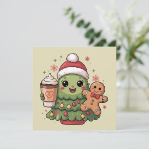 Niedlicher Weihnachtsbaum Kaffee Latte Gingerbread Feiertagskarte