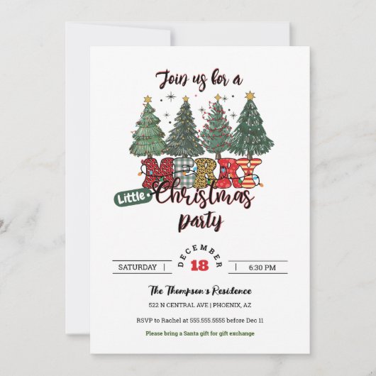 Niedlicher Weihnachtsbaum Kleines fröhliches Party Einladung (Vorderseite)