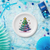 Niedlicher Weihnachtsbaum mit bunten Ornamenten Pappteller (Party)