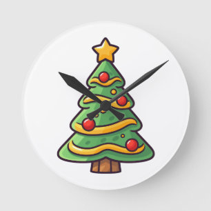 Niedlicher Weihnachtsbaum mit Ornamenten Runde Wanduhr
