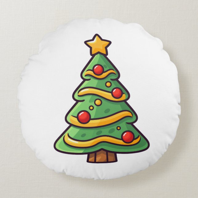 Niedlicher Weihnachtsbaum mit Ornamenten Rundes Kissen (Vorderseite)