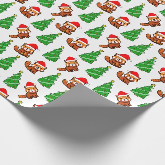 Niedlicher Weihnachtsbaum Red Panda Weihnachtsmann Geschenkpapier (Ecke)