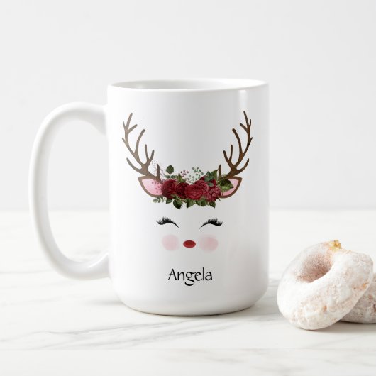 Niedlicher Weihnachtsbaum Reindeer Rote Flora Kaffeetasse (Mit Donut)