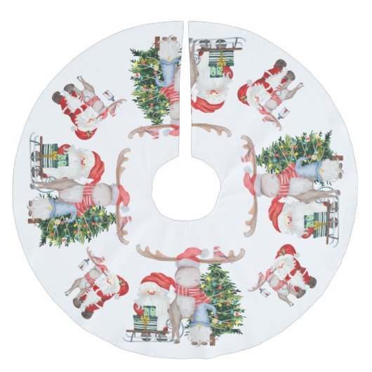 Niedlicher Weihnachtsbaum Rentier und Gnome Polyester Weihnachtsbaumdecke (Vorderseite)