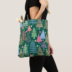 Niedlicher Weihnachtsbaum Rosa Blau auf grünem Mus Tasche