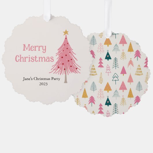 Niedlicher Weihnachtsbaum Rosa Party Ornament Karte (Vorderseite/Rückseite)