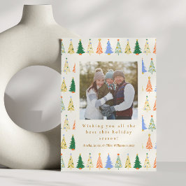 Niedlicher Weihnachtsbaum Rote Grüne Familie Zwei  Feiertagskarte