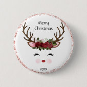 Niedlicher Weihnachtsbaum Roter Blumenknopf Button (Vorderseite)