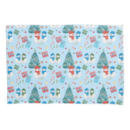 Niedlicher Weihnachtsbaum, Schneemann, Geschenke, Kissenbezug (Vorderseite)