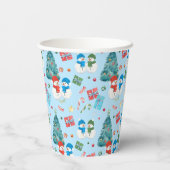 Niedlicher Weihnachtsbaum, Schneemann, Geschenke, Pappbecher (Rückseite)