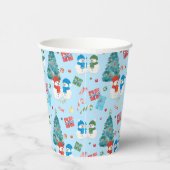 Niedlicher Weihnachtsbaum, Schneemann, Geschenke, Pappbecher (Rechts)