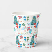 Niedlicher Weihnachtsbaum, Schneemann, Geschenke, Pappbecher (Rückseite)