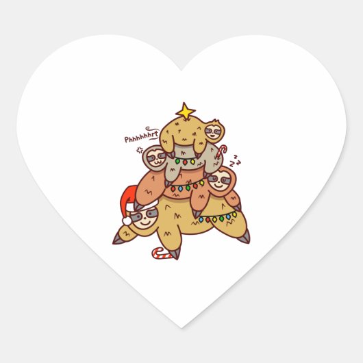 Niedlicher Weihnachtsbaum Sloth Lover Pajama Herz-Aufkleber (Vorderseite)