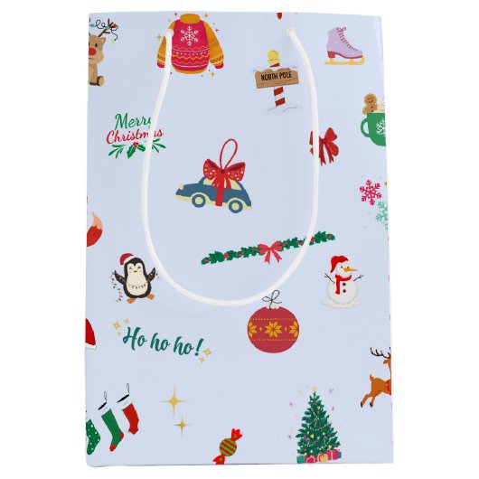 Niedlicher Weihnachtsbaum Snowman Schneeflocken Sc Mittlere Geschenktüte (Vorderseite)