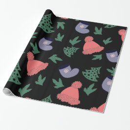 Niedlicher Weihnachtsbaum, Strümpfe, Rote Hats auf Geschenkpapier