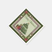 Niedlicher Weihnachtsbaum und Geschenke Frohe Weih Serviette (Ecke)