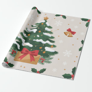 Niedlicher Weihnachtsbaum und Glocken Geschenkpapier