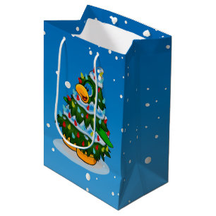 Niedlicher Weihnachtsbaum und Pinguin Mittlere Geschenktüte