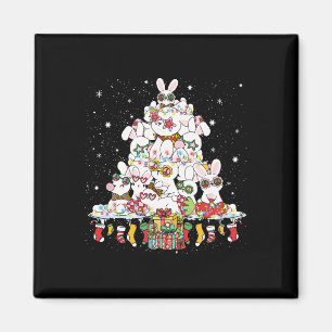 Niedlicher Weihnachtsbaum Weiße Kaninchen umgeben Magnet