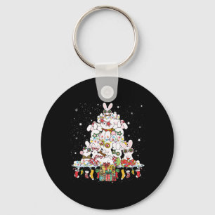 Niedlicher Weihnachtsbaum Weiße Kaninchen umgeben Schlüsselanhänger
