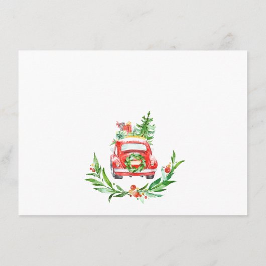 Niedlicher Weihnachtsbaumwagen Rustikaler Verkehr Ankündigung (Rückseite)