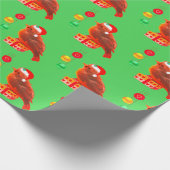 Niedlicher Weihnachtsbird auf Grün Geschenkpapier (Ecke)