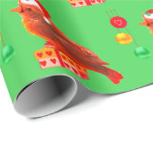 Niedlicher Weihnachtsbird auf Grün Geschenkpapier (Rolleneckpunkt)