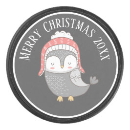 Niedlicher Weihnachtsbird mit Winter Hat Illustrat Eishockey Puck