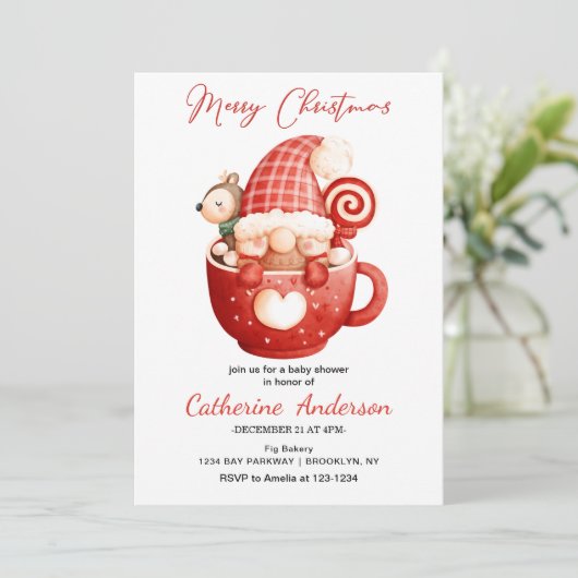 Niedlicher Weihnachtsblitz in einer Tasse Babydusc Einladung (Stehend Vorderseite)