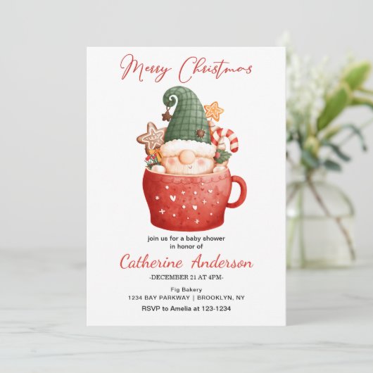Niedlicher Weihnachtsblitz in einer Tasse Babydusc Einladung (Stehend Vorderseite)