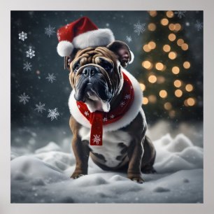 Niedlicher Weihnachtsbollenhund mit Weihnachtsmann Poster