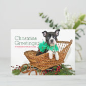 Niedlicher Weihnachtsboston-Terrierwelpe Feiertagskarte (Stehend Vorderseite)