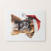 Niedlicher Weihnachtsboxer mit Weihnachtsmannmütze Puzzle (Horizontal)