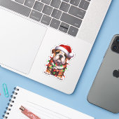 Niedlicher Weihnachtsbulldog Aufkleber (Laptop mit iPhone)