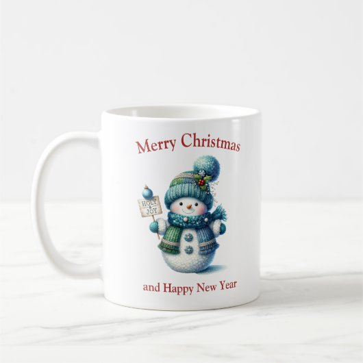 Niedlicher Weihnachtsbund mit blauem Schal und Hut Kaffeetasse (Links)