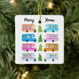 Niedlicher Weihnachtscamper Vintag Motorhome RV Xm Keramikornament