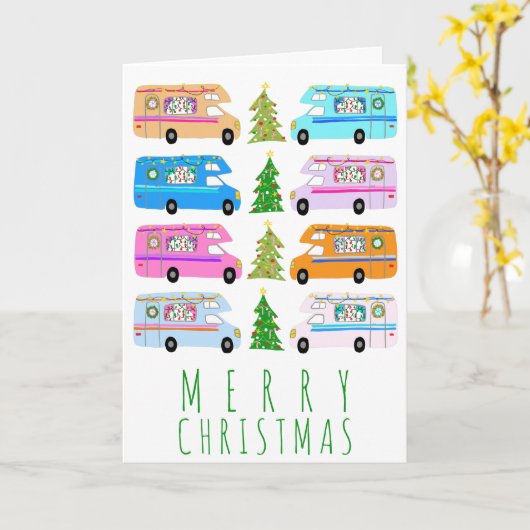 Niedlicher Weihnachtscampingplatz Vintag Motorhome Karte (Gelbe Blume)