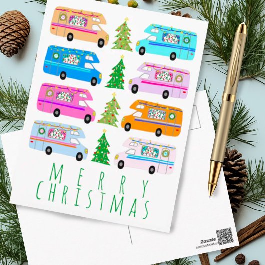 Niedlicher Weihnachtscampingplatz Vintag Motorhome Postkarte
