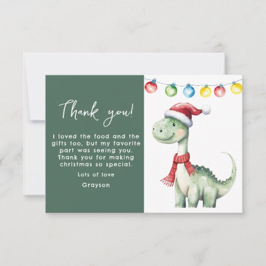 Niedlicher Weihnachtsdinosaurier Dankeskarte (Vorderseite)