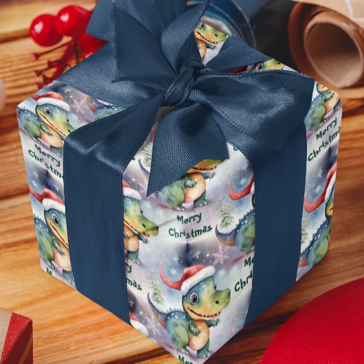 Niedlicher Weihnachtsdinosaurier Geschenkpapier