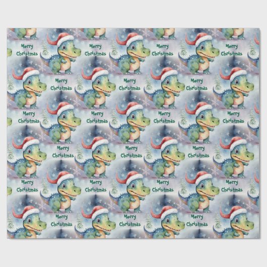 Niedlicher Weihnachtsdinosaurier Geschenkpapier (Flach)