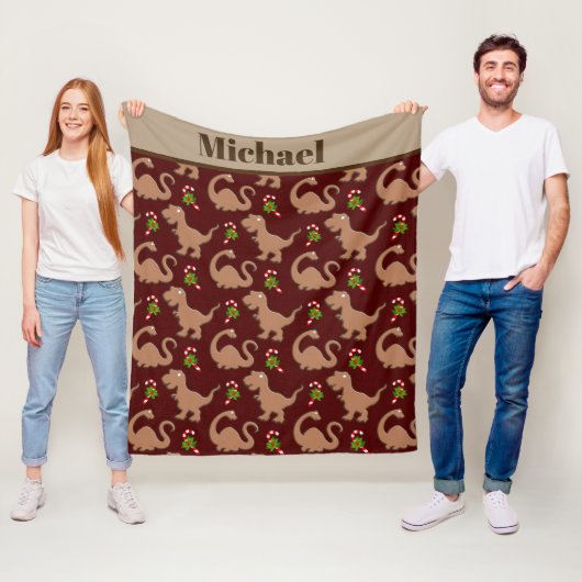 Niedlicher Weihnachtsdinosaurier hinzufügen Namens Fleecedecke (Beispiel)