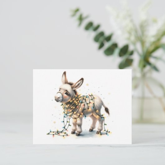 Niedlicher WeihnachtsDonkey im Licht Postkarte (Stehend Vorderseite)