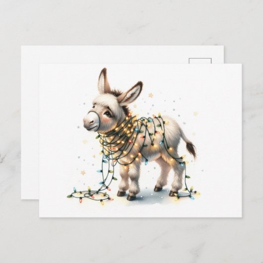 Niedlicher WeihnachtsDonkey im Licht Postkarte (Vorne/Hinten)