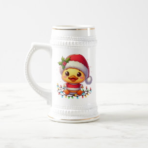 Niedlicher Weihnachtsduck-Cartoon Santa-68362 Bierglas