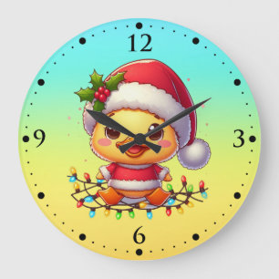 Niedlicher Weihnachtsduck-Cartoon Santa-68362 Große Wanduhr