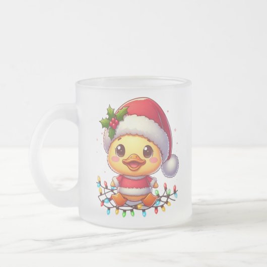 Niedlicher Weihnachtsduck-Cartoon Santa-68362 Mattglastasse (Links)