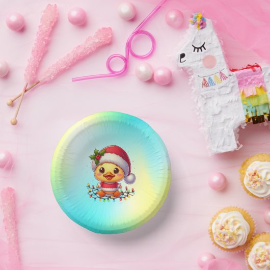 Niedlicher Weihnachtsduck-Cartoon Santa-68362 Pappteller (Party)