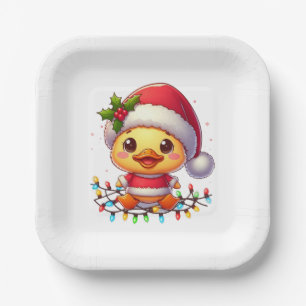 Niedlicher Weihnachtsduck-Cartoon Santa-68362 Pappteller