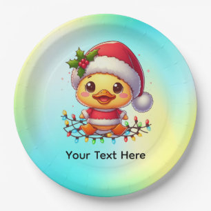 Niedlicher Weihnachtsduck-Cartoon Santa-68362 Pappteller